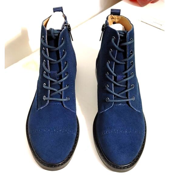 NYDJ Eileenspcs Ankle Boots Lace-Up Block Heel Soft Suede Blue Womens Size 5.5 - Picture 4 of 9